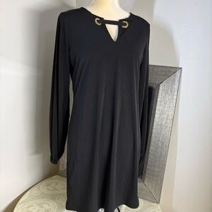 Michael Kors Black Long Sleeve V-Neck Sheath Dress